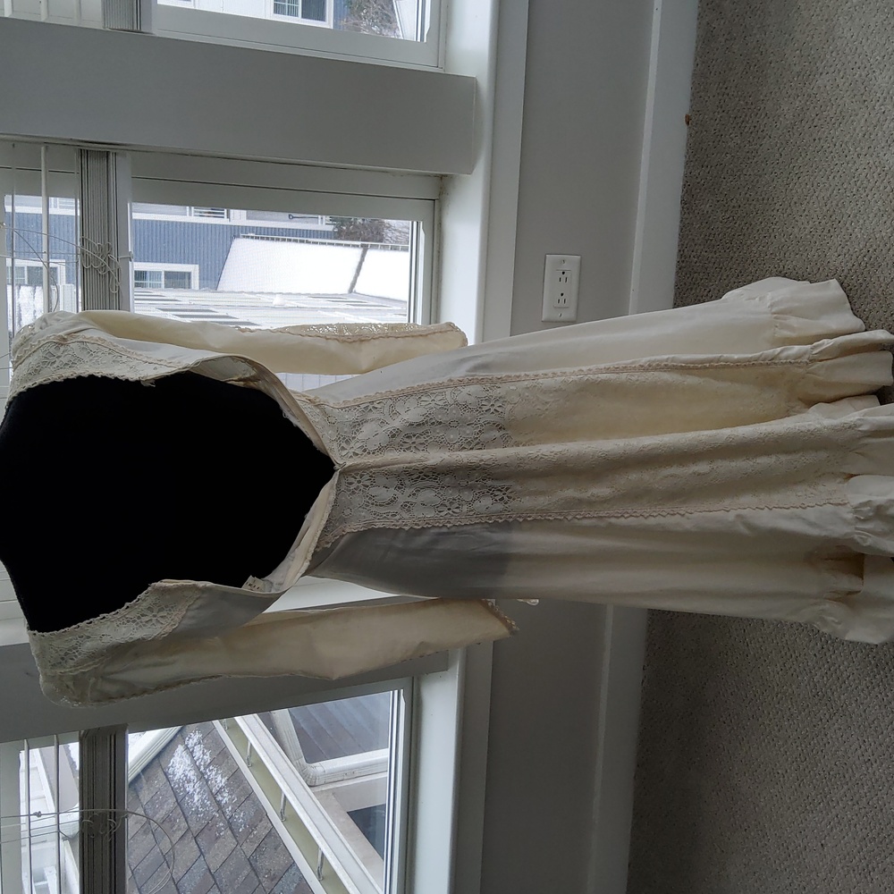 Gunne Sax / Black Label 60s Cream Cotton & Lace Boho Maxi Dress - Picture 5 of 16